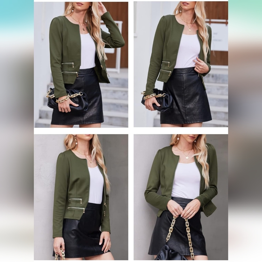 HP🎉 Zeagoo Zippered Front Cropped Blazer Jacket - Size XL - Picture 4 of 15